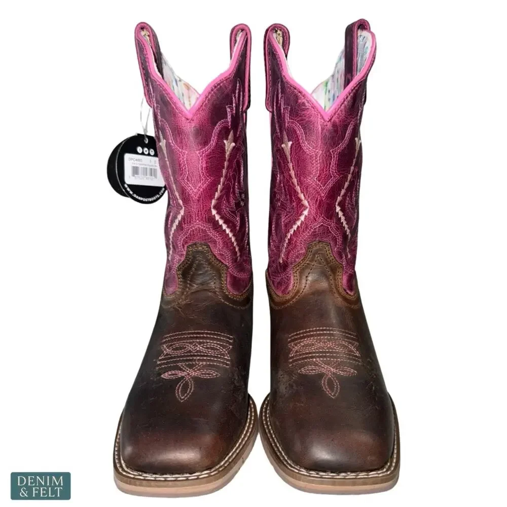 NEW Dan Post Salina‎ Pink Tan Leather Western Boots Girls Cowgirl Rodeo Cute